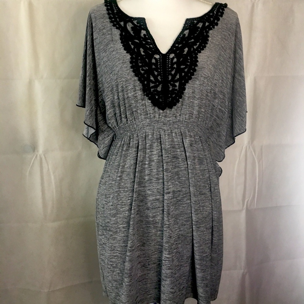 Sequin Hearts Batwing Dress Grey & Black